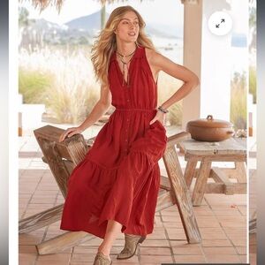 Sundance Laverne Lovely Dress Sleeveless maxi red linen blend 
110680